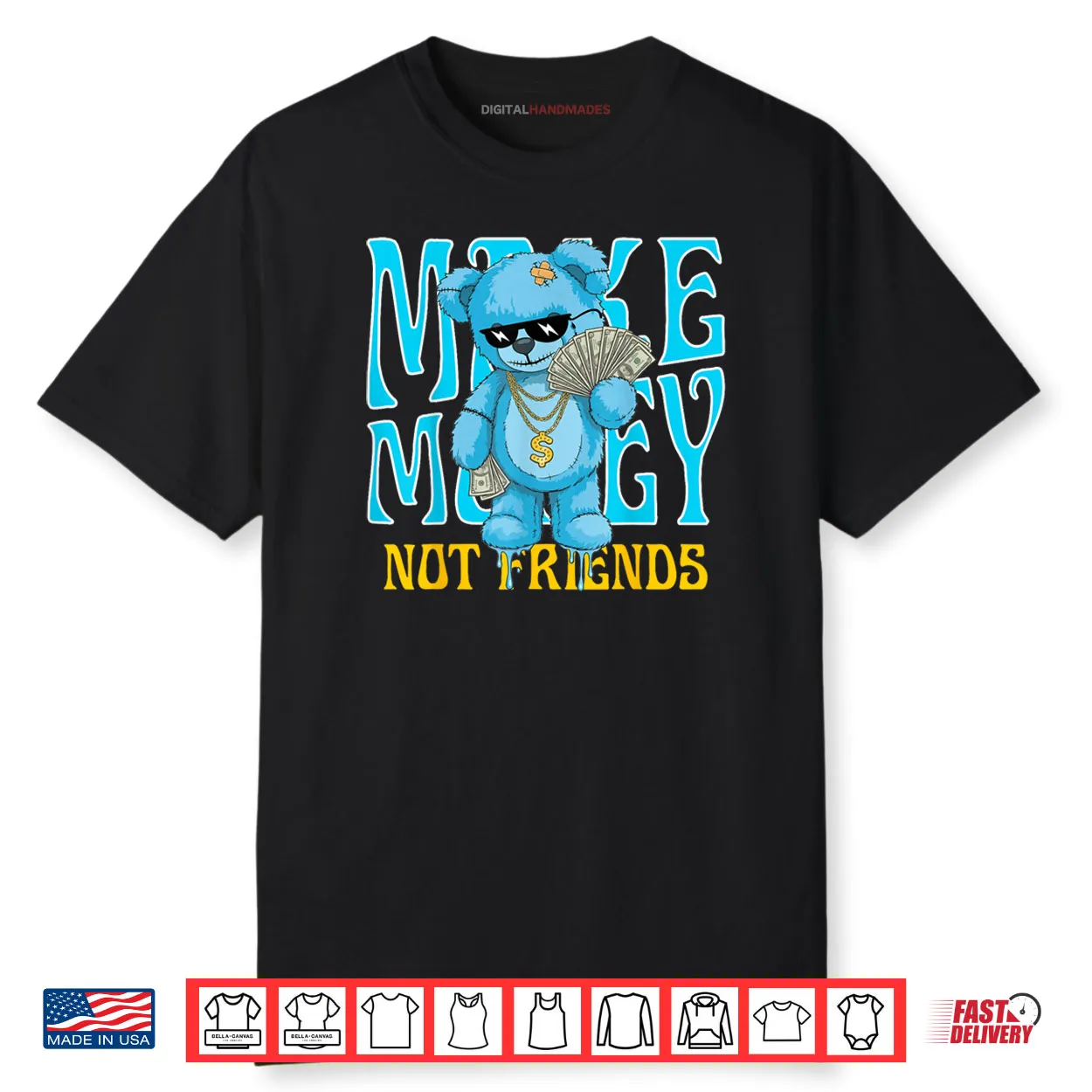 Streetwear Retro Matching Gamma Blue Make Money Not Friends Shirt