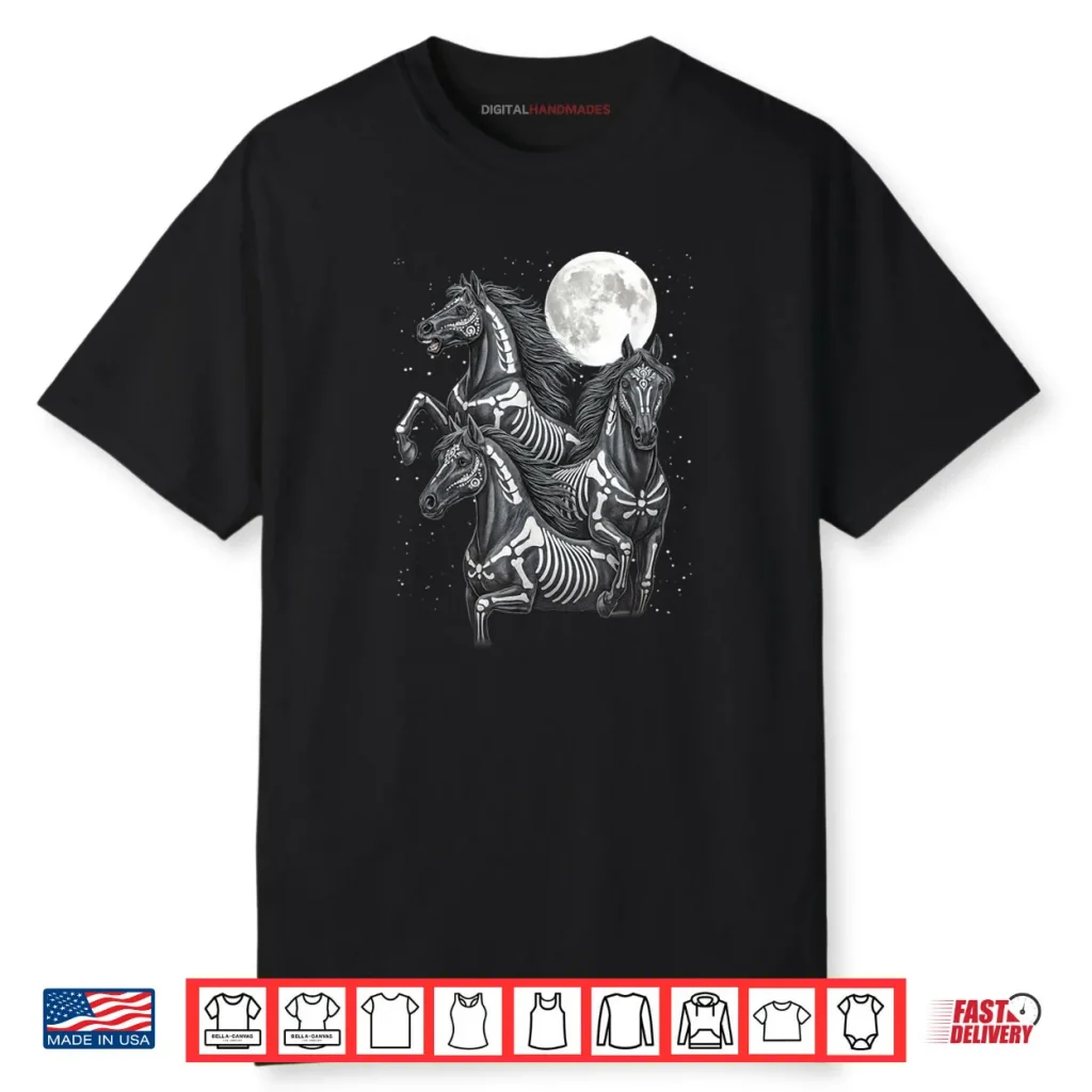 Three Horse Moon Día de Los Muertos Skeleton Horse Shirt