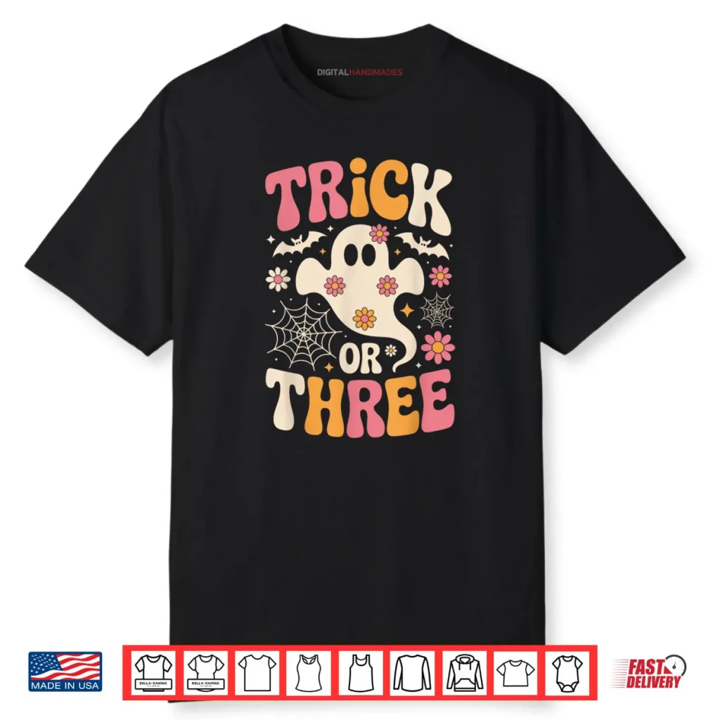 Trick Or Three 3 Years Old Birthday Groovy Ghost Halloween Shirt 1 Trick Or Three 3 Years Old Birthday Groovy Ghost Halloween Shirt