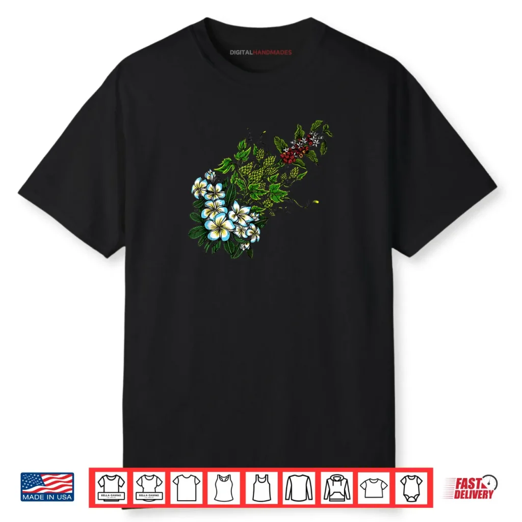 Tropical Plumeria Blossoms Green Hops Coffee Cherries Shirt 1 Tropical Plumeria Blossoms Green Hops Coffee Cherries Shirt