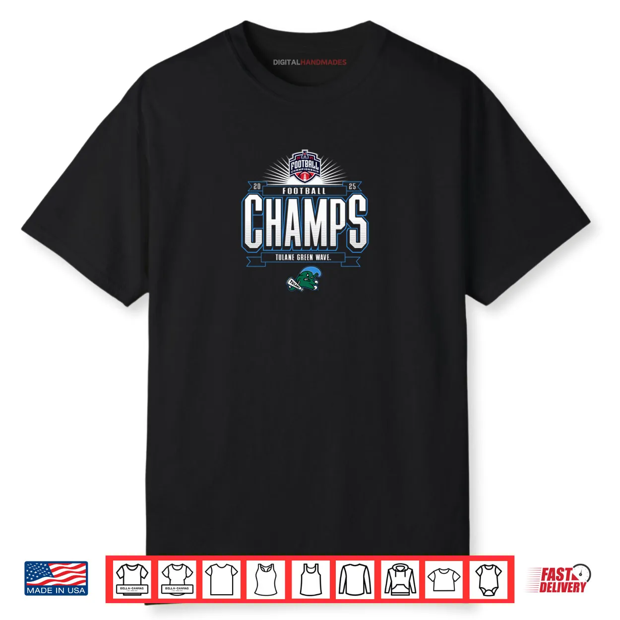 Tulane Green Wave AAC Champs 2025 Football Locker Room Shirt