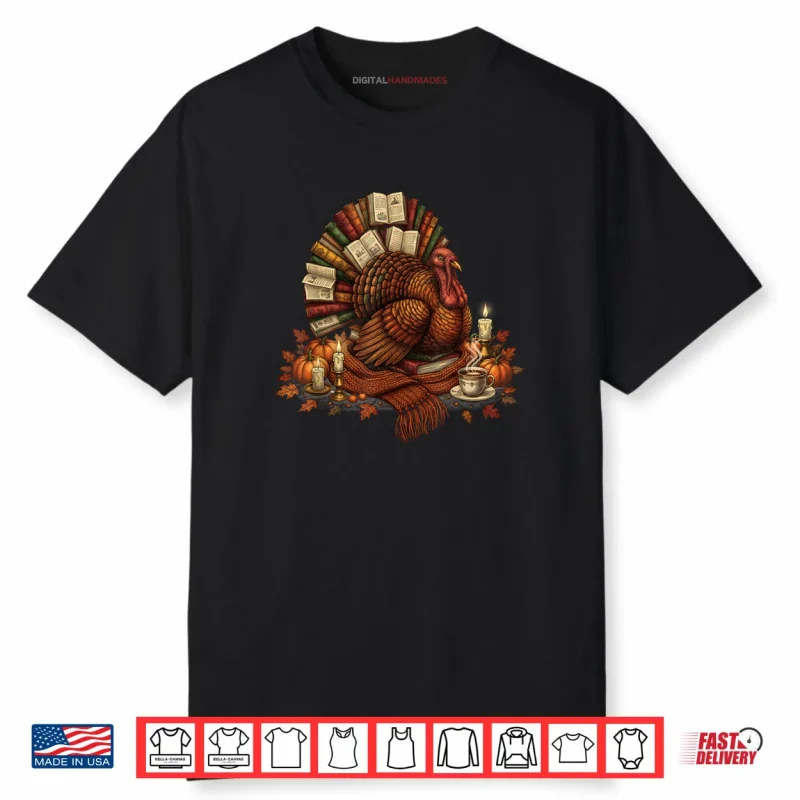 Turkey Reading Books Fall Season Thanksgiving Teacher Book Shirt