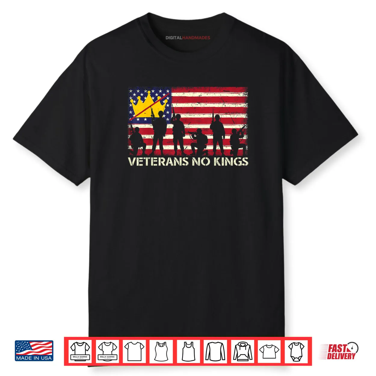 Veterans No Kings Vintage America Flag Veterans Shirt