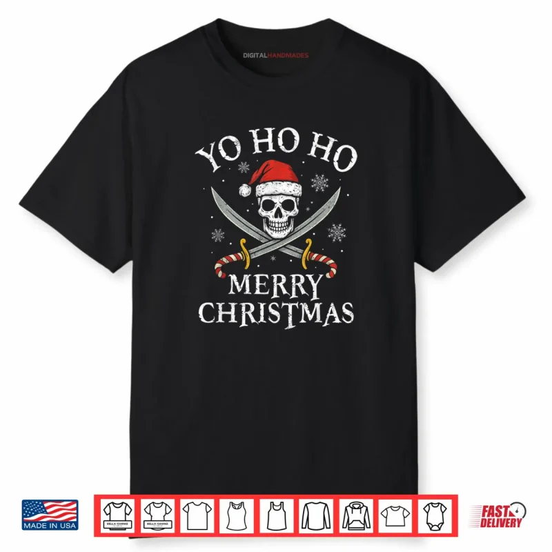 Yo Ho Ho Merry Christmas Holiday Pirate Santa Hat Boating Shirt