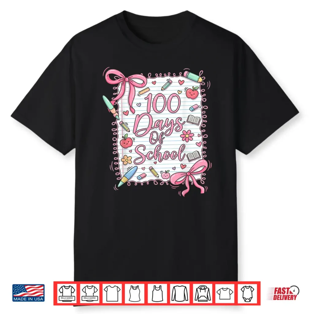 100 Days Of School Coquette Bow For Girls 100Th Day Teacher Shirt