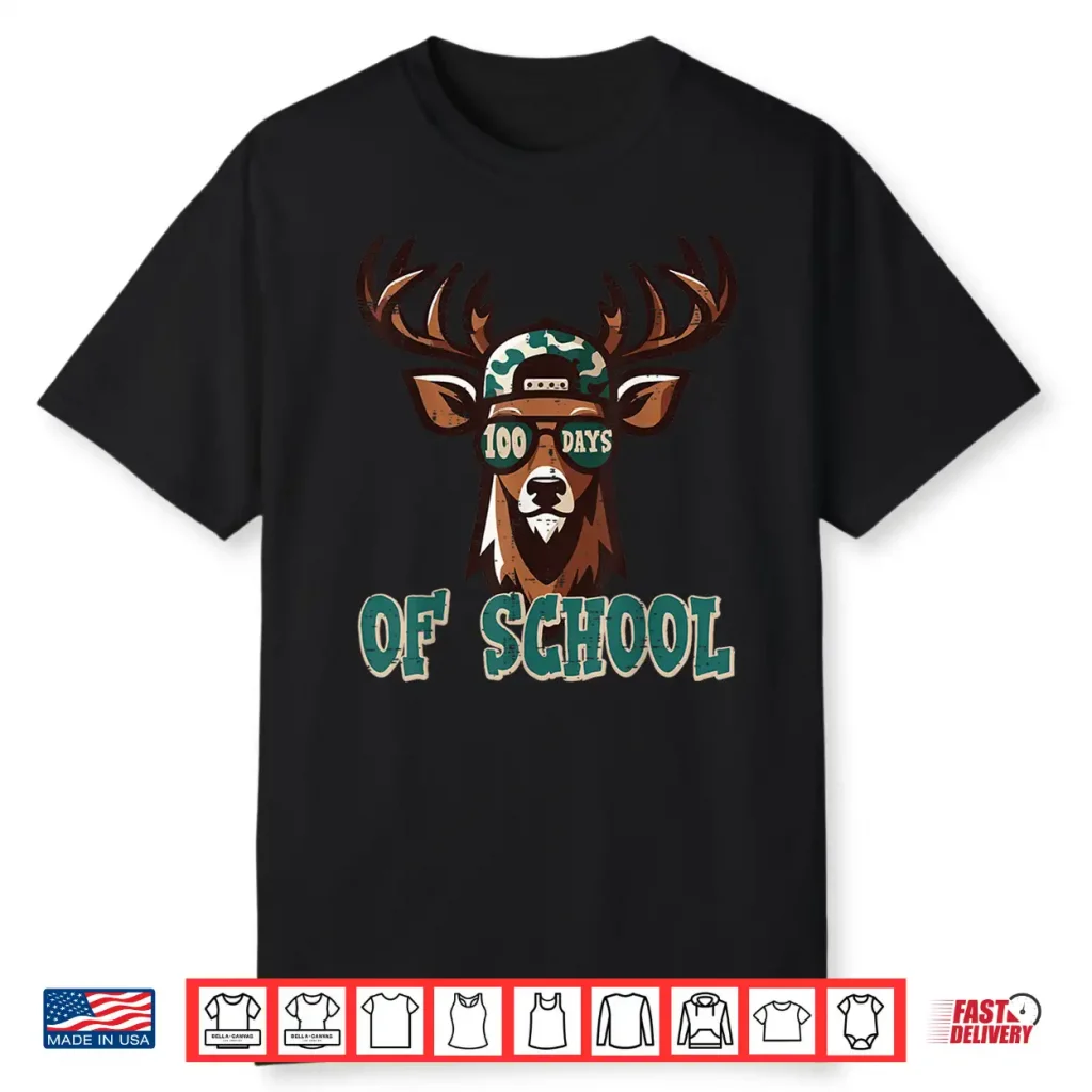 100 Days Of School Deer Camo 100Th Day Hunting Boys Kids Men Shirt
