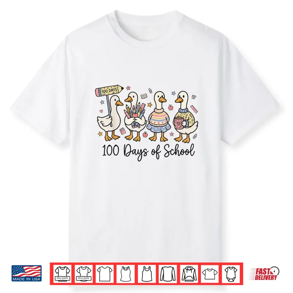 100 Days Of School Ducks Cute Goose Teacher 100Th Day Kids Shirt
