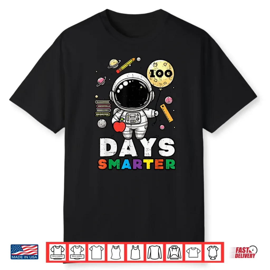100 Days Of School Smarter Astronaut 100Th Day Kids Boys Shirt