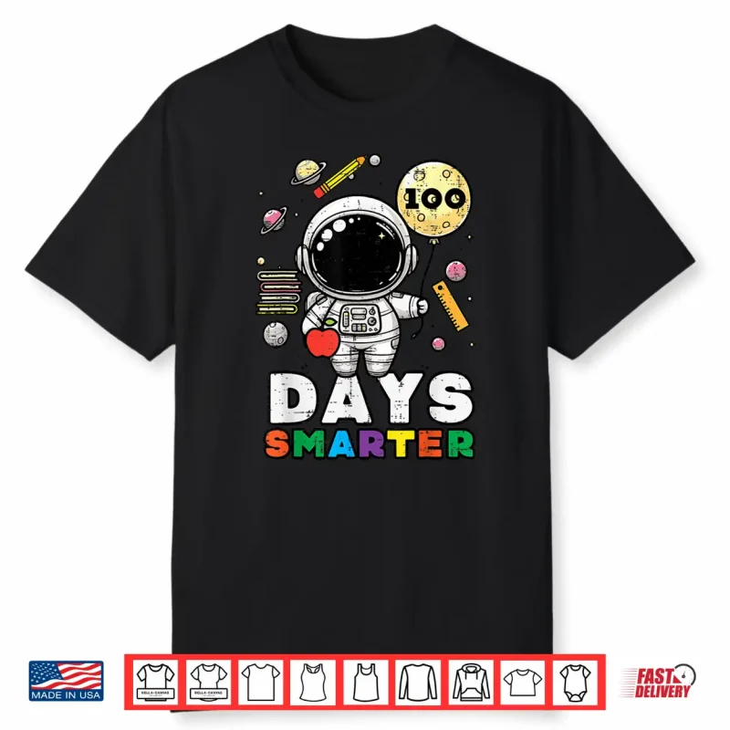 100 Days Of School Smarter Astronaut 100Th Day Kids Boys Shirt