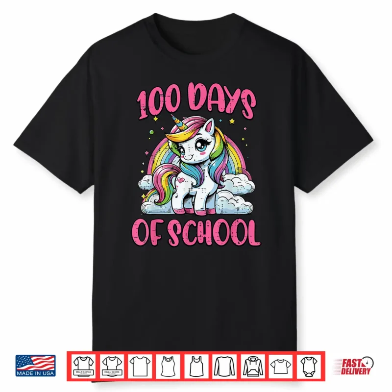 100 Days Of School Unicorn Cute 100Th Day Girls Kids Toddler Shirt