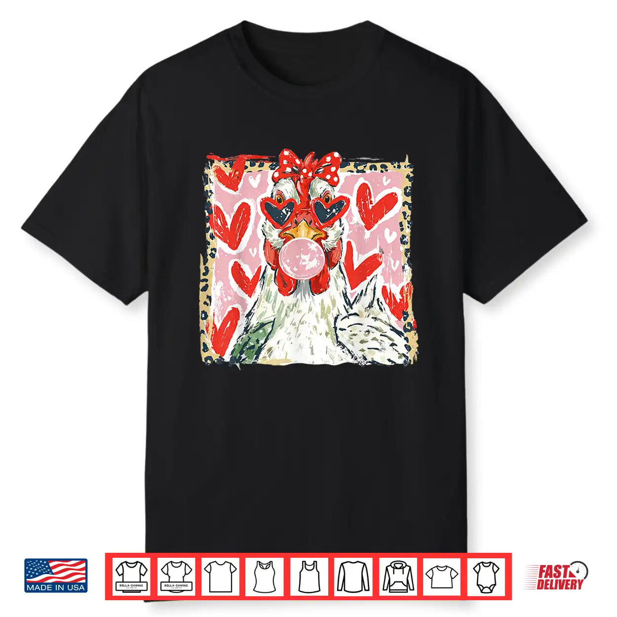 Coquette Leopard Valentine Chicken Hen Blowing Bubble Gum Shirt Coquette Leopard Valentine Chicken Hen Blowing Bubble Gum Shirt
