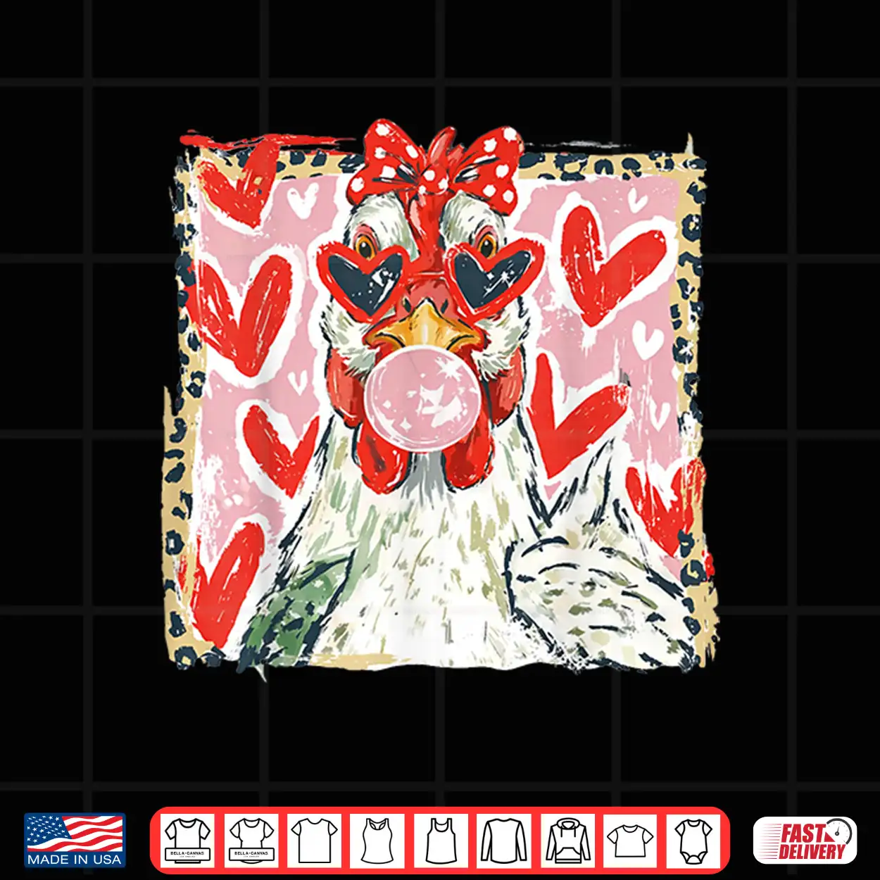 Coquette Leopard Valentine Chicken Hen Blowing Bubble Gum Shirt Coquette Leopard Valentine Chicken Hen Blowing Bubble Gum Shirt