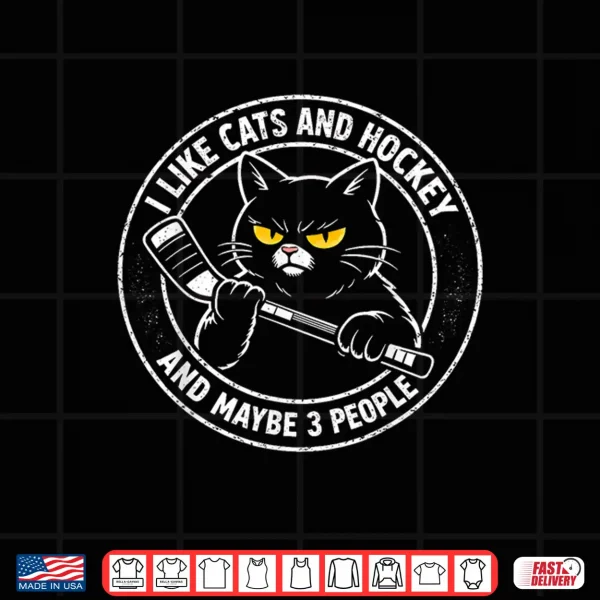 Design Funny I Like Cats Hockey And Maybe 3 People Sarcatic Graphic Shirt