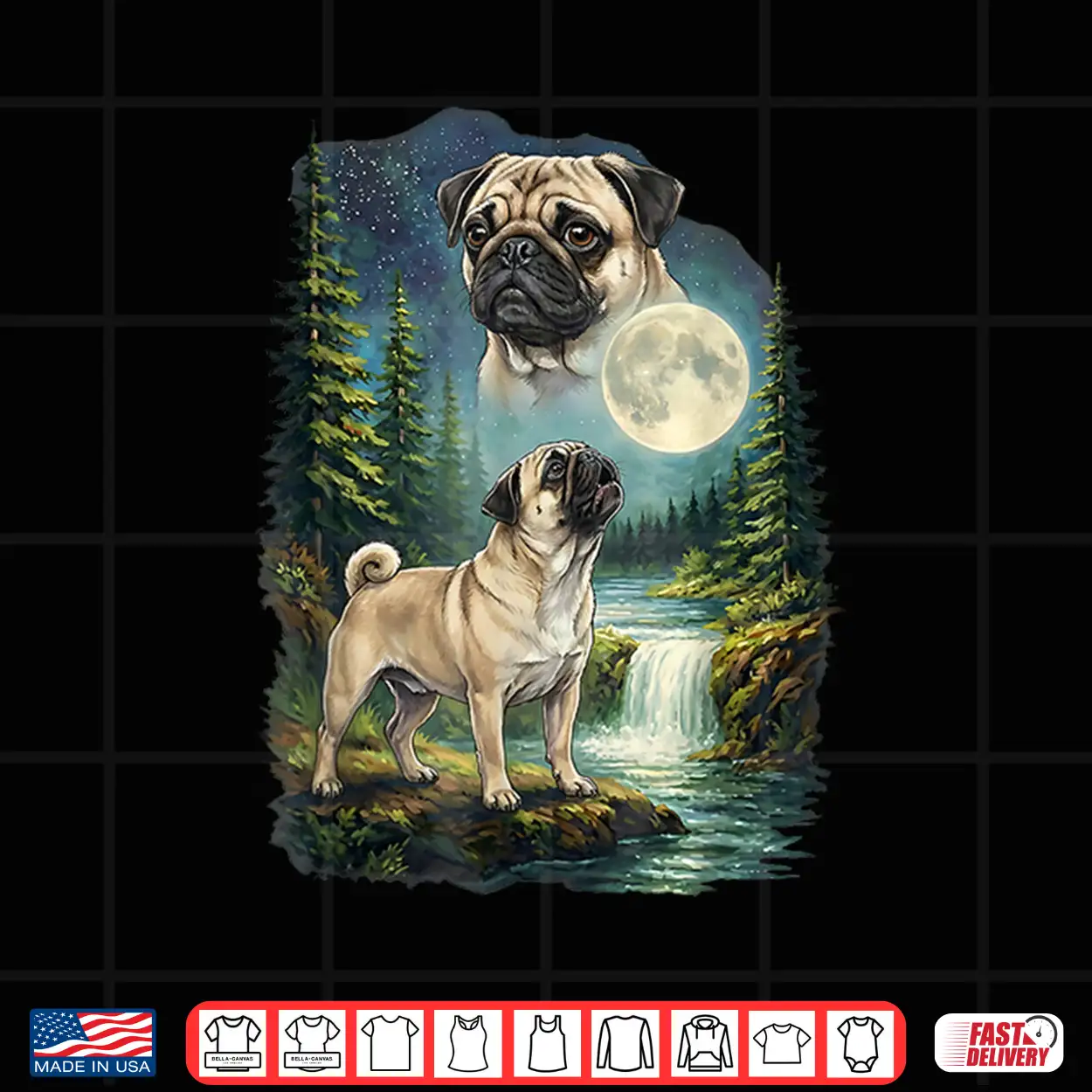 Pug Moonlit Night Art Pug Dog Howling At The Moon Shirt Pug Moonlit Night Art Pug Dog Howling At The Moon Shirt