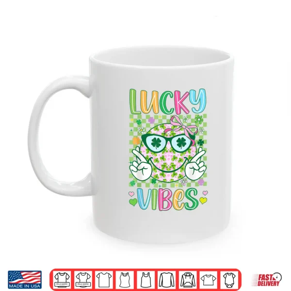 Mug St Patricks Day Lucky Vibes Shamrock Women Girls Kids Irish Shirt