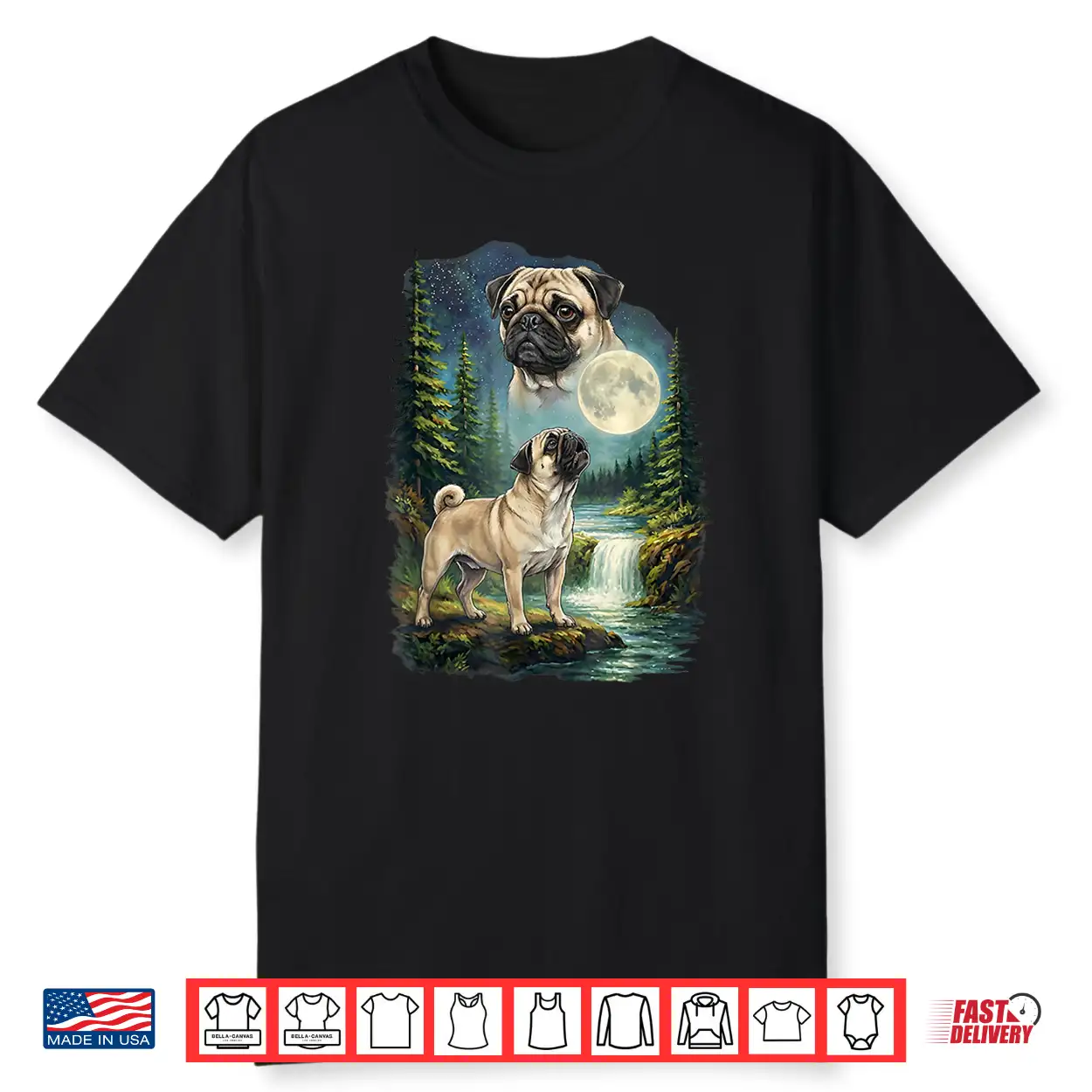 Pug Moonlit Night Art Pug Dog Howling At The Moon Shirt Pug Moonlit Night Art Pug Dog Howling At The Moon Shirt
