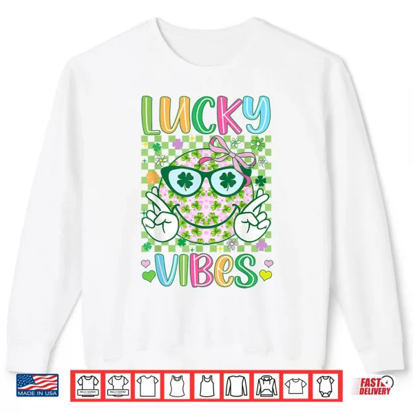 Sweatshirt St Patricks Day Lucky Vibes Shamrock Women Girls Kids Irish Shirt