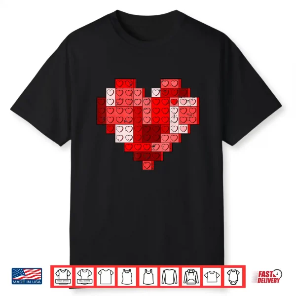 Valentines Day Heart Building Blocks Bricks Boys Kid Toddler Shirt