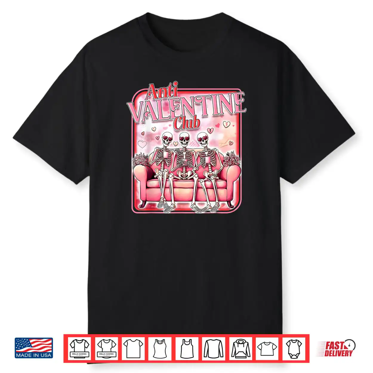 Anti Valentine Club Skeleton Drinking Hearts Valentine Shirt