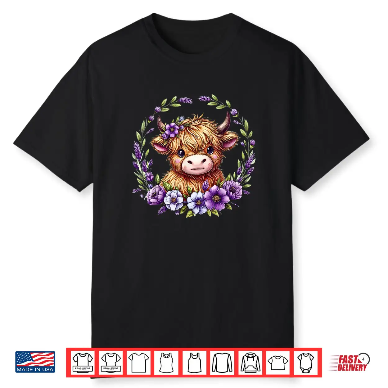 Baby Highland Cow with Purple Flowers Scottish Farm Shirt