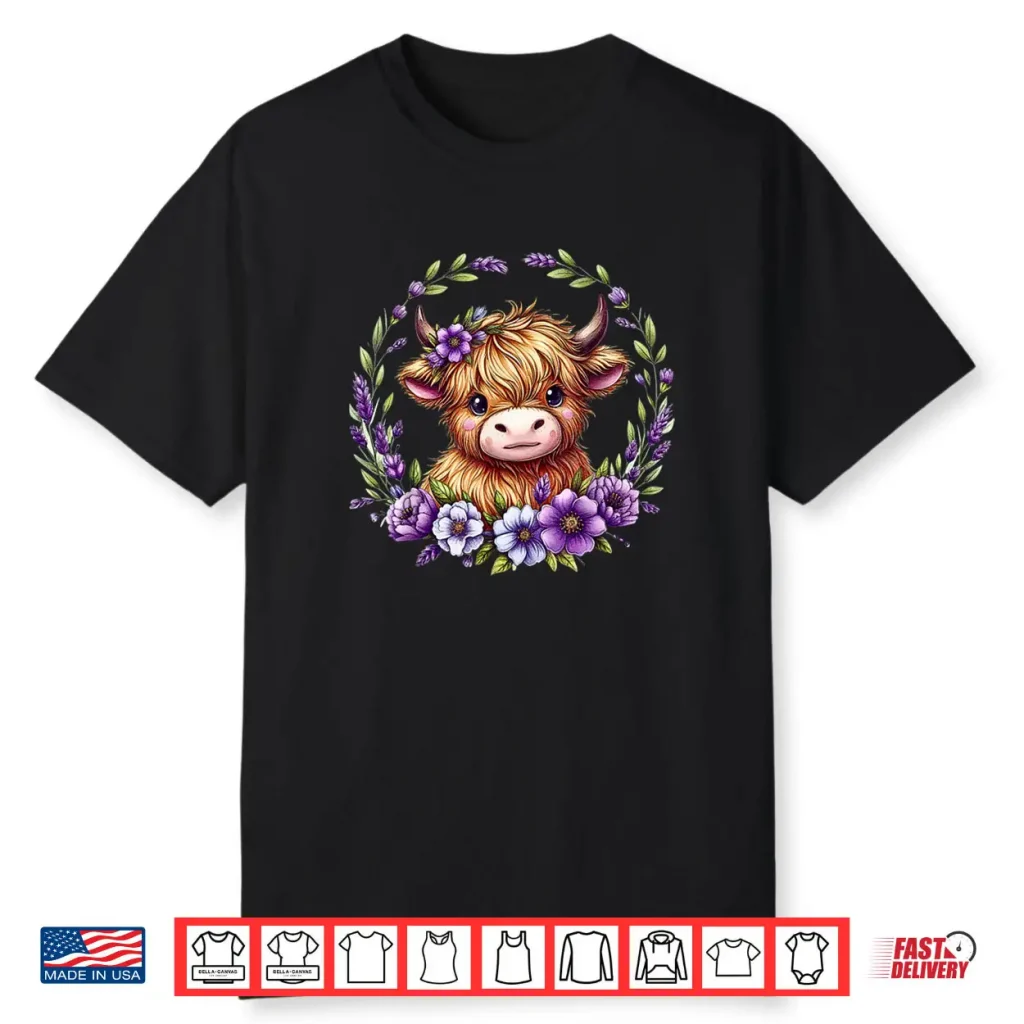 Baby Highland Cow with Purple Flowers Scottish Farm Shirt