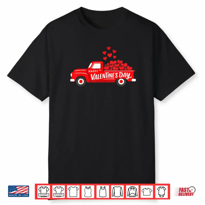 Classic Red Truck Happy Valentine’s Day Farmhouse Hearts Shirt