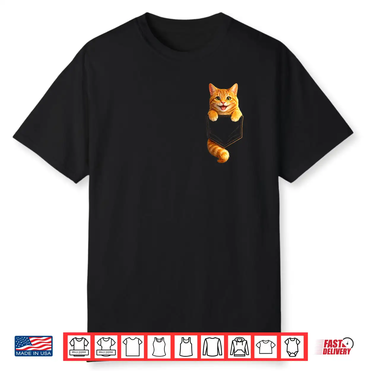 Cute Orange Pocket Kitty Funny Cat Lover Design Shirt