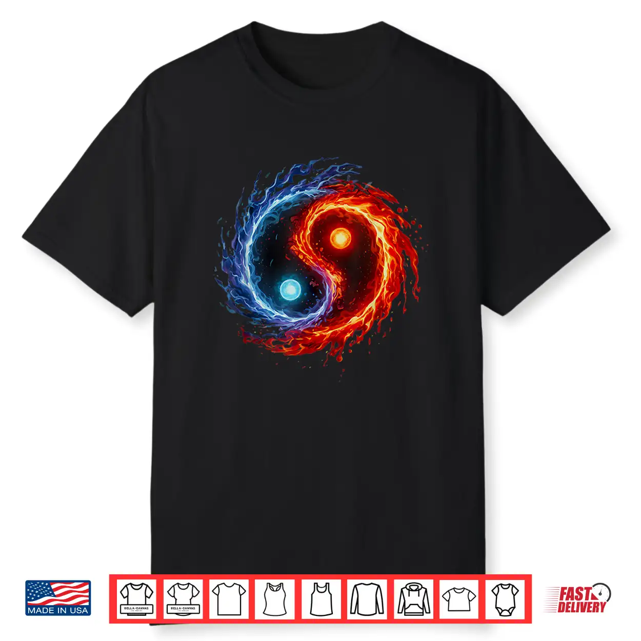 Fire And Water Yin Yang Symbol Balance Tai Chi Energy Shirt