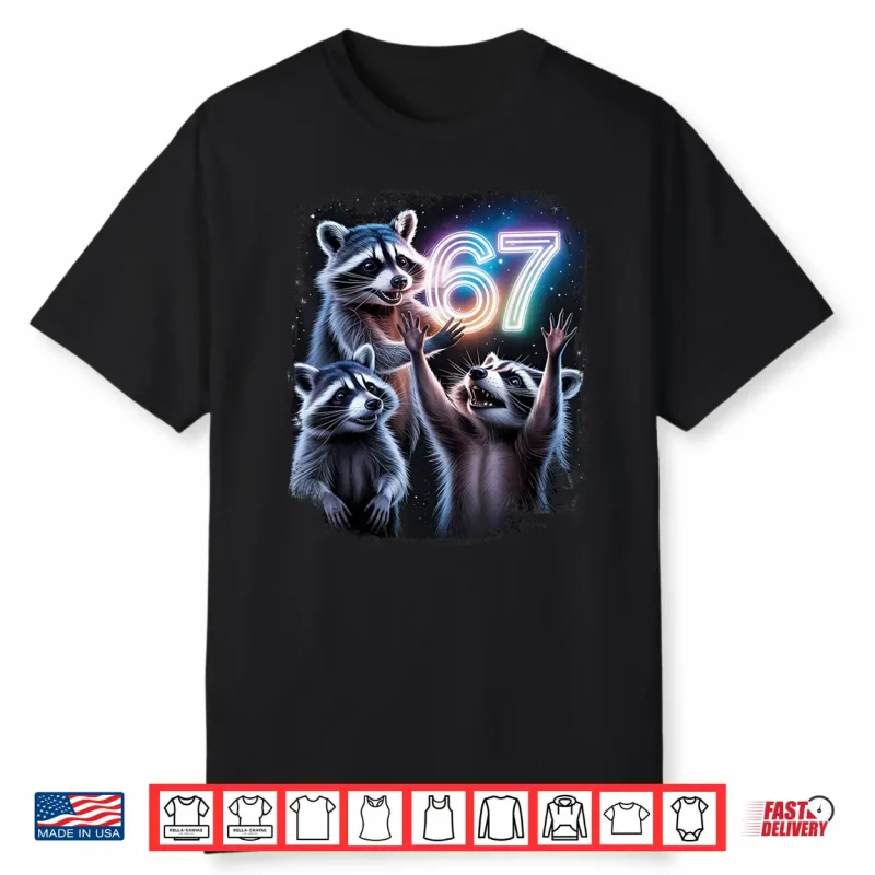 Funny 67 Meme Racoons Worshipping The Moon Six Seven Meme Shirt