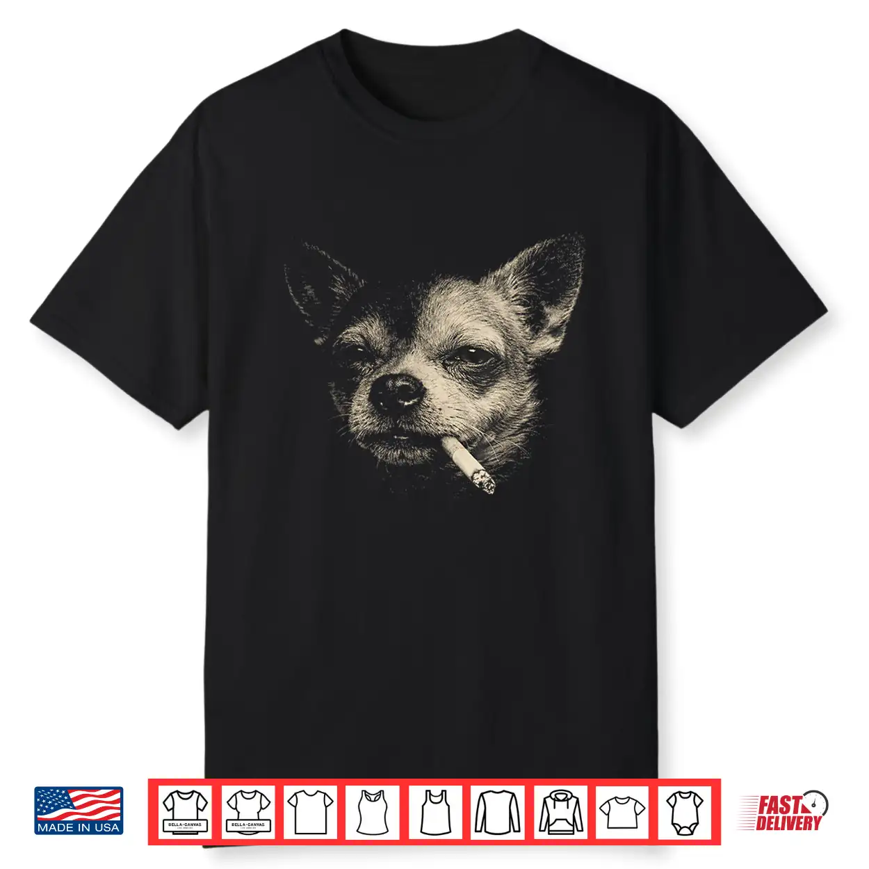 Funny Smoking Chihuahua Vintage Y2K Grunge Dog Graphic Tee Shirt