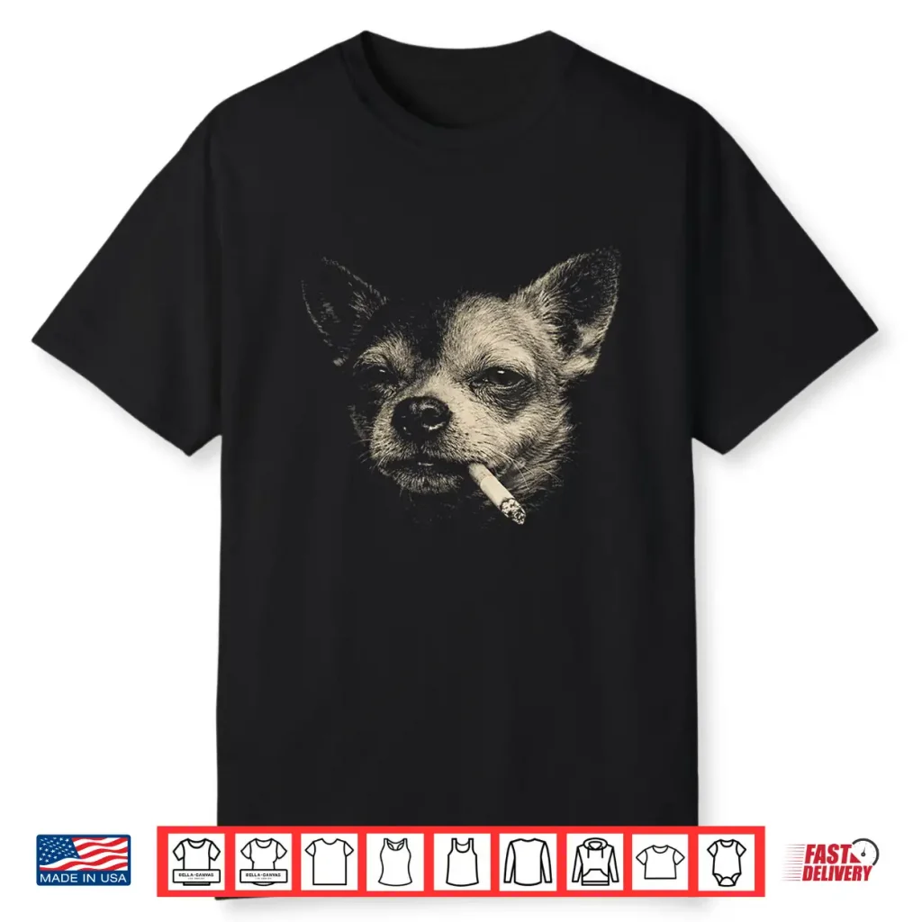 Funny Smoking Chihuahua Vintage Y2K Grunge Dog Graphic Tee Shirt