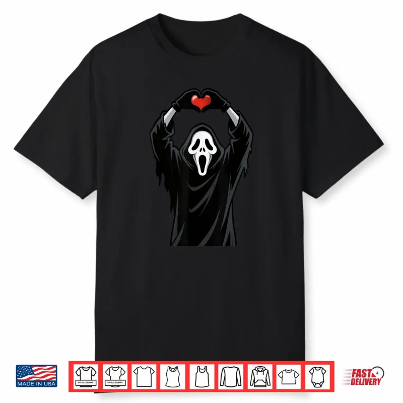 Ghost Red Heart Hands Scary Face Halloween Valentines Day Shirt