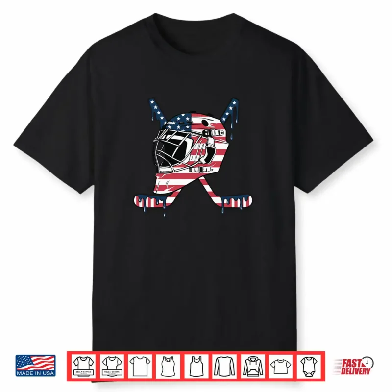 Goalie Helmet Hockey Icecream Drip American Flag Shirt