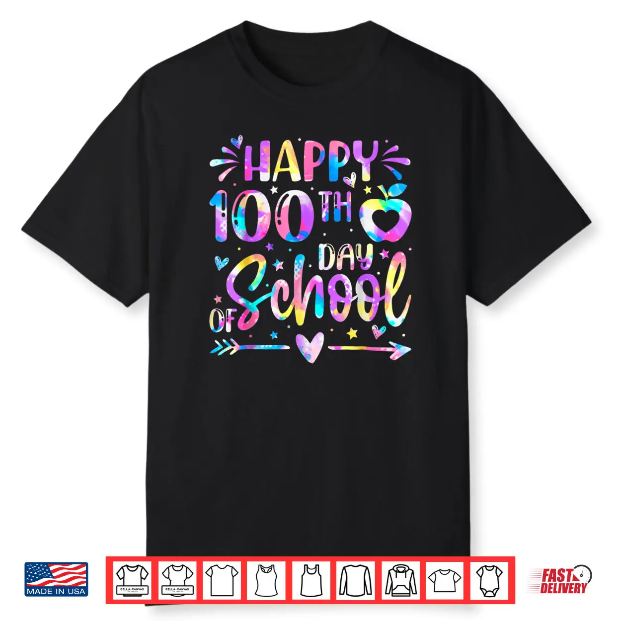 Happy 100th Day of School Tie Dye Rainbow 100 Days Smarter Shirt