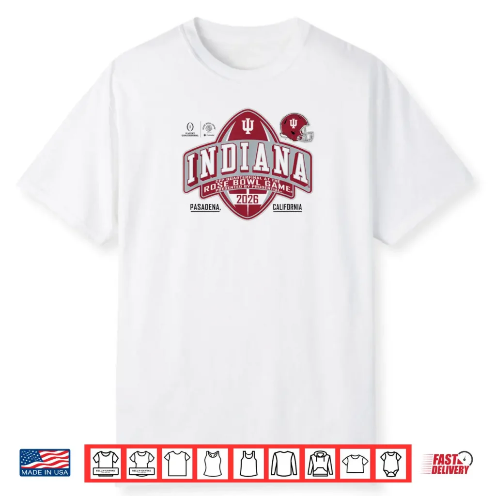 Indiana Hoosiers Rose Bowl 2025 2026 CFP Quarterfinal White Shirt 1 Indiana Hoosiers Rose Bowl 2025 2026 CFP Quarterfinal White Shirt