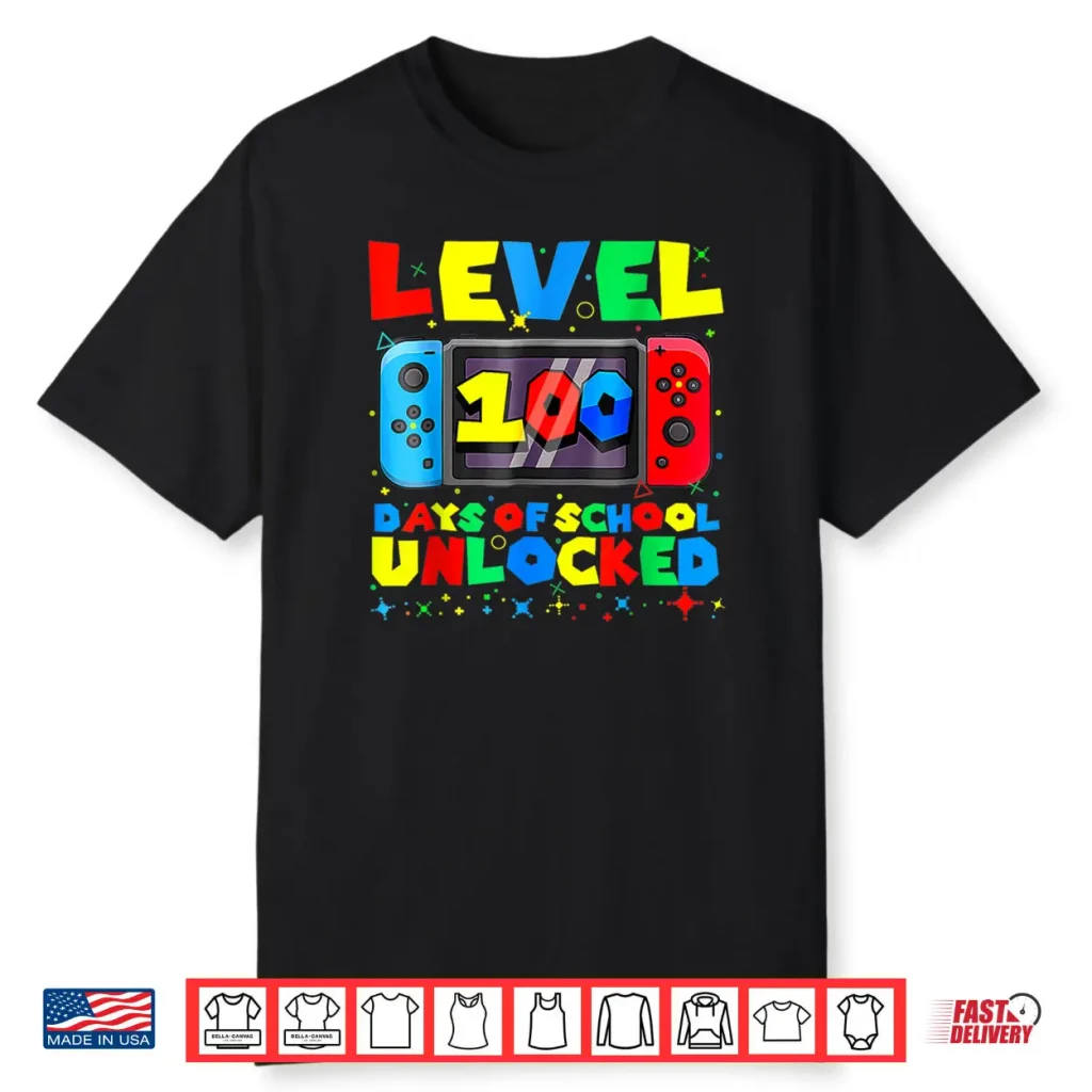 Level 100 Days of School Unlocked Gamer Video Games Boys Shirt 1 Level 100 Days of School Unlocked Gamer Video Games Boys Shirt