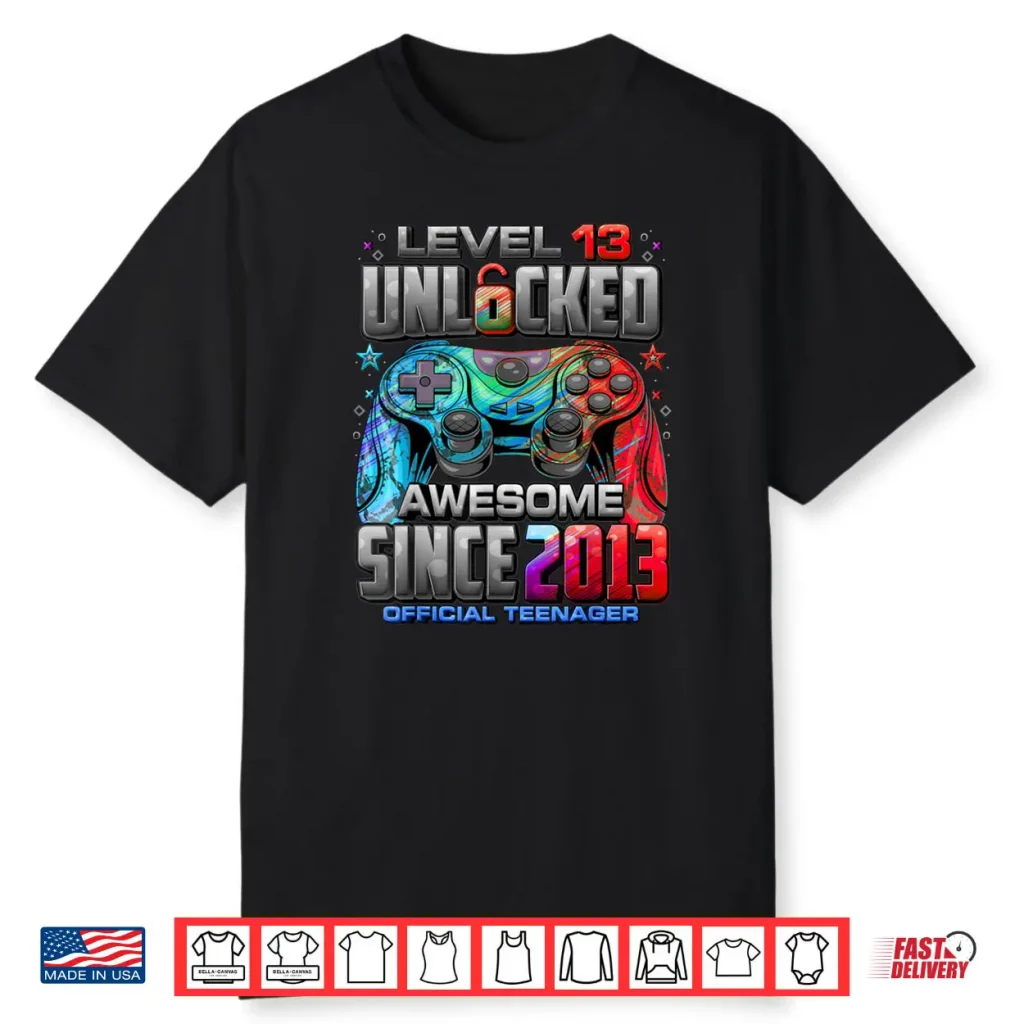 Level 13 Unlocked Awesome Since 2013 13th Birthday Gaming Shirt