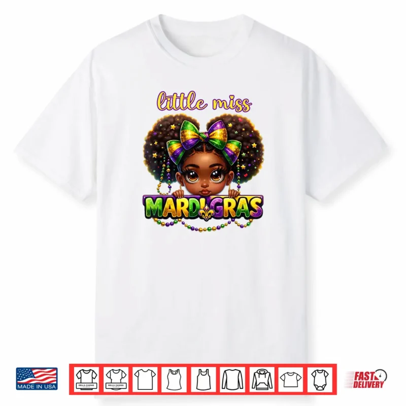 Little Miss Mardi Gras Messy Bun Girls Shirt