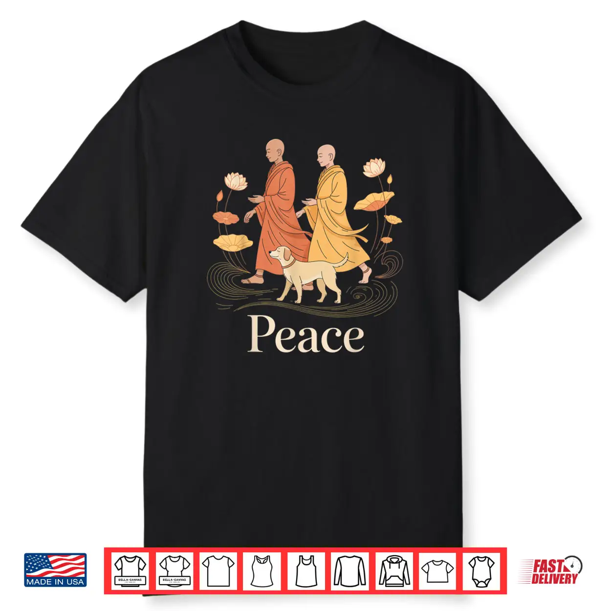 Peace Walking Monks Zen Calm Minimalist Art Shirt