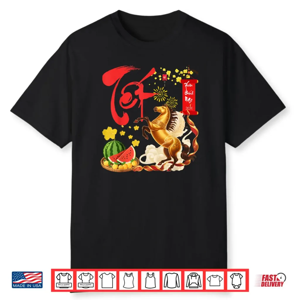 Peach Blossom Vietnamese Lunar New Year Horse 2026 Happy TET Shirt