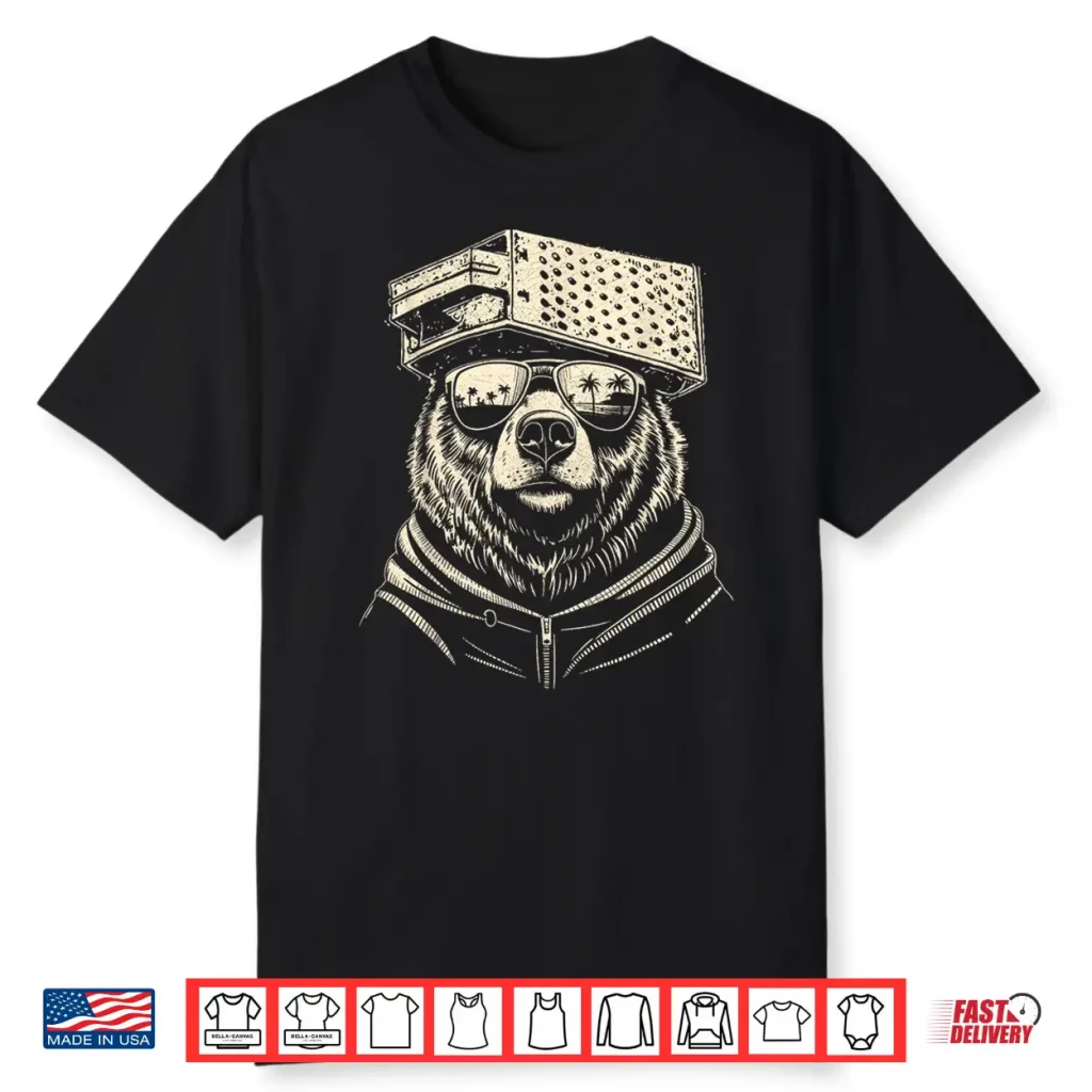 Retro Bear with Cheese Grater Hat and Sunglasses Vintage Shirt