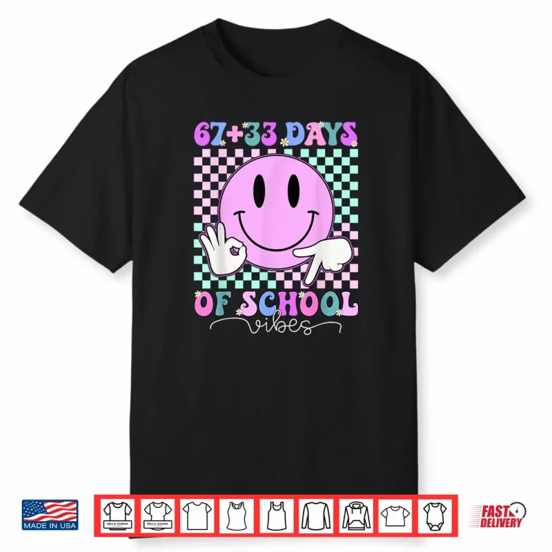 Retro Groovy 67 +33 Days of School 100th Day Kids Boys Girls Shirt
