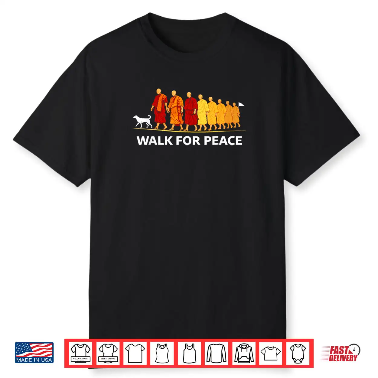 Retro Walk for Peace Monks with Aloka Dog Minimalist Zen Art Shirt