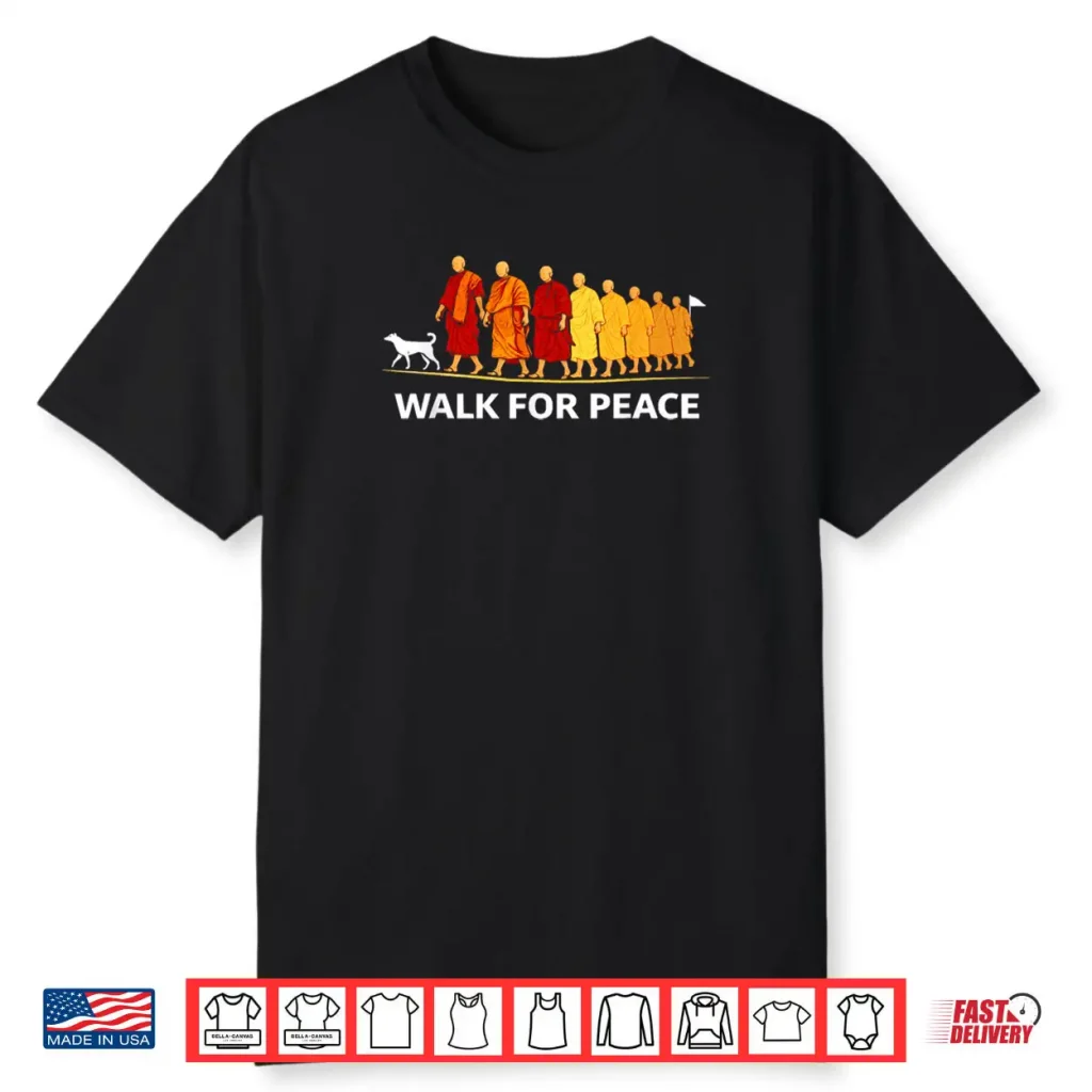 Retro Walk for Peace Monks with Aloka Dog Minimalist Zen Art Shirt