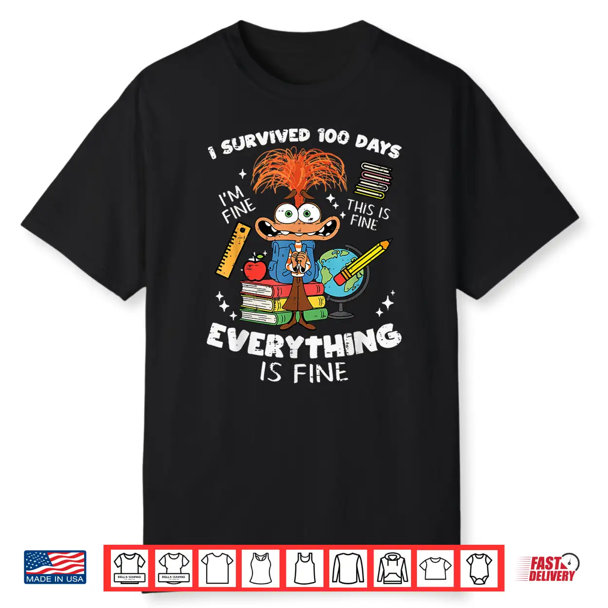 Survived 100 Days Im Is Fine Anxiety 100Th Day School Kids Shirt