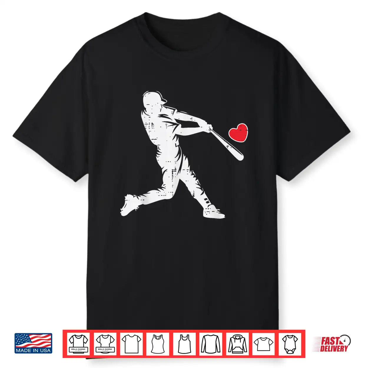 Valentines Day Baseball Batter Silhouette Heart Men Boys Kid Shirt