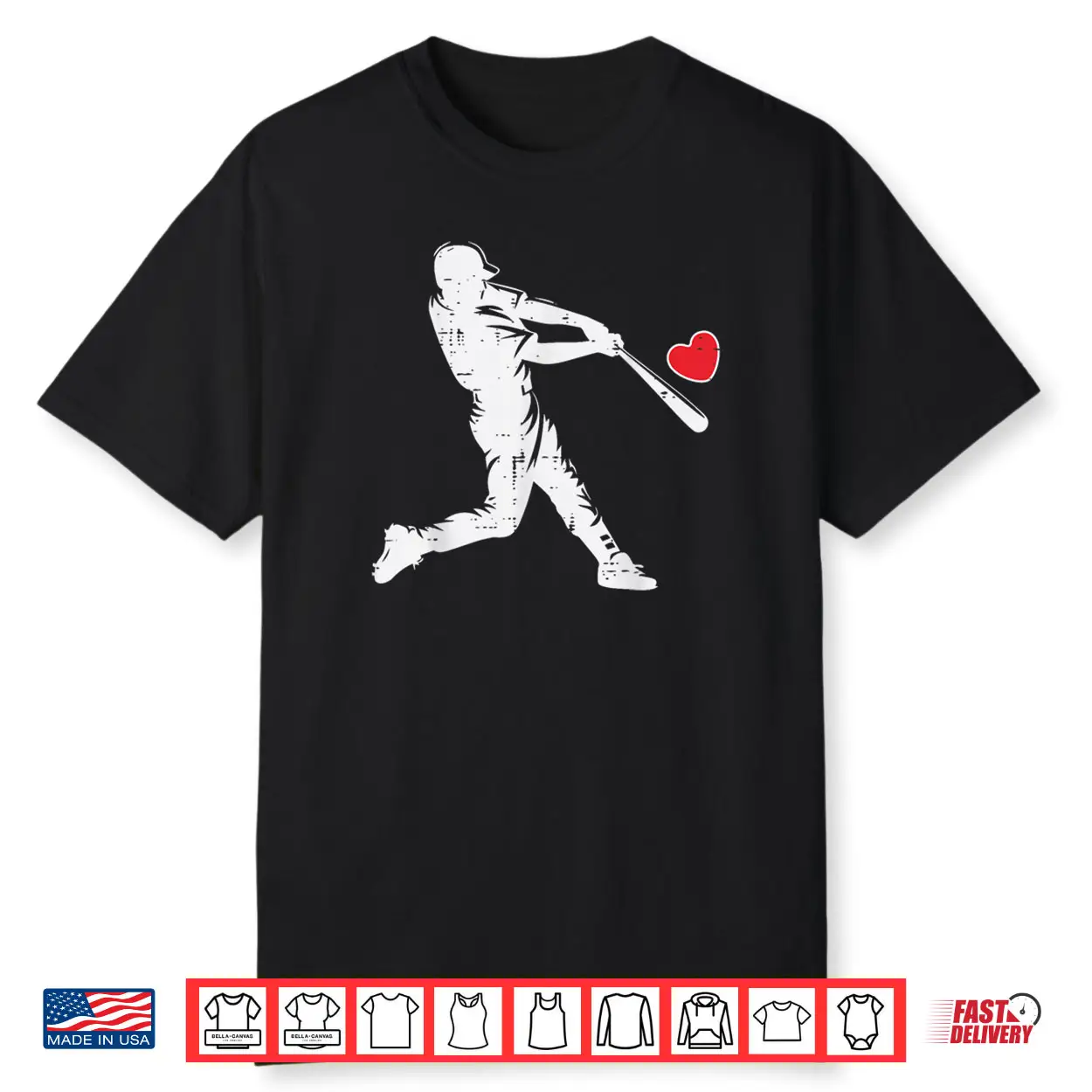 Valentines Day Baseball Batter Silhouette Heart Shirt