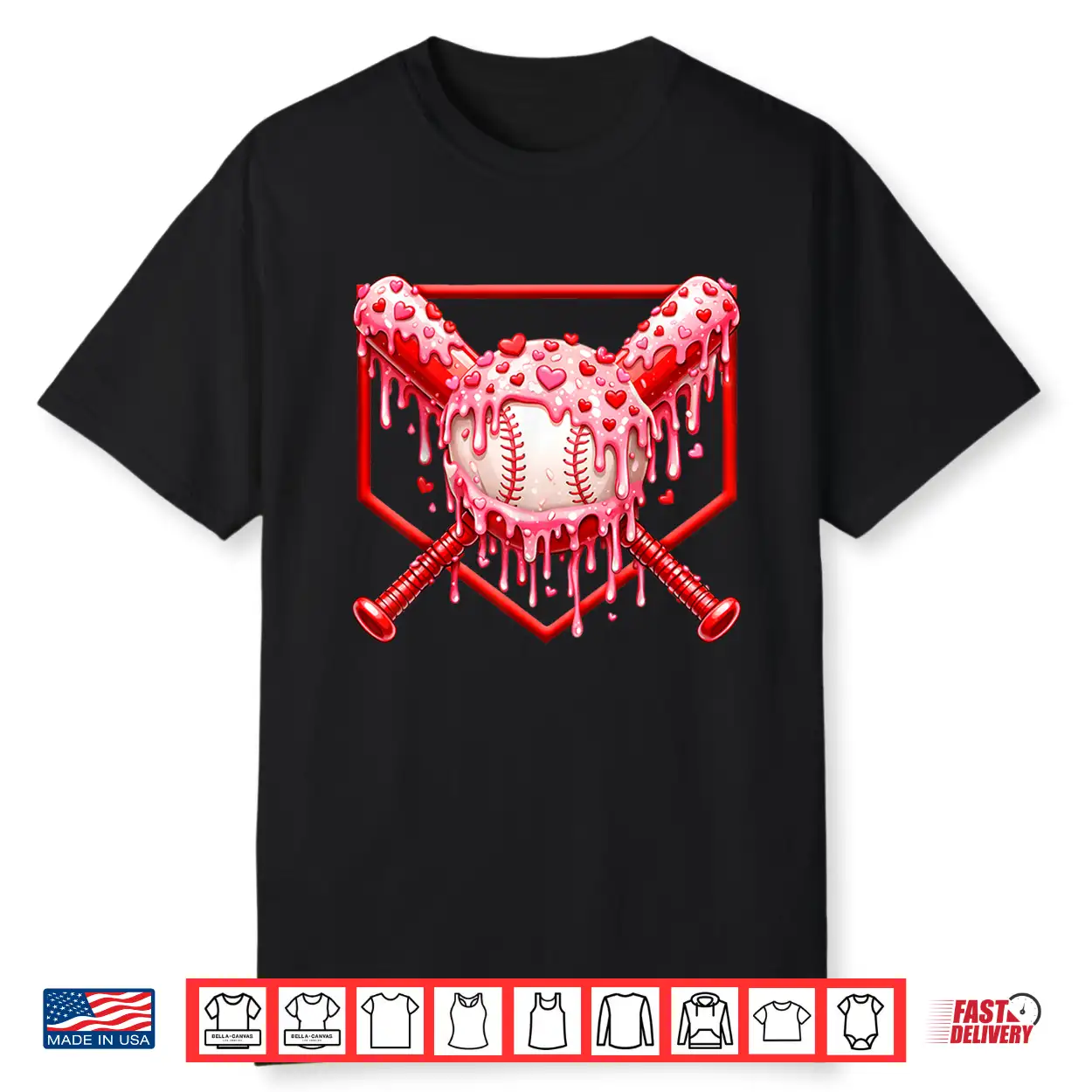 Valentines Day Baseball Boys Ice Cream Drip Heart Youth Kids Shirt