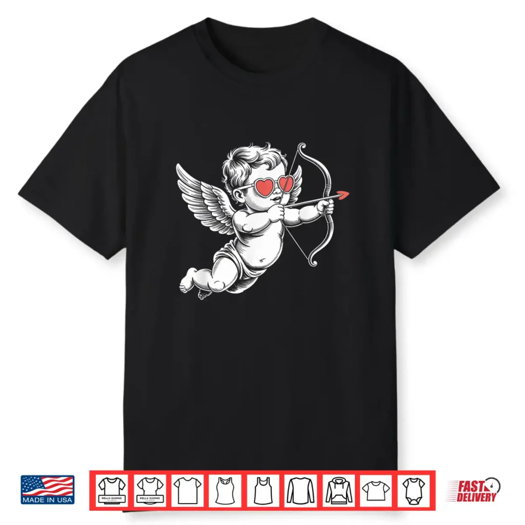 Valentines Day Cupid Angel With Heart Sunglasses Shirt