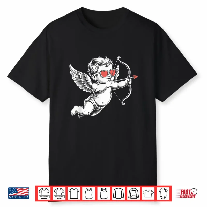 Valentines Day Cupid Angel With Heart Sunglasses Shirt
